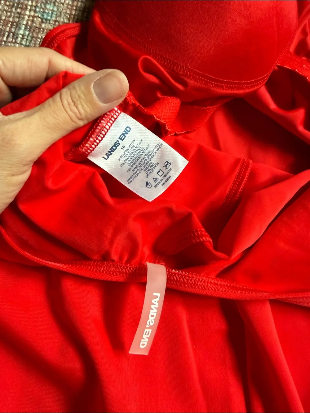 Lands End Women’s 16 Classic Solid Red One-Piece Swimsuit